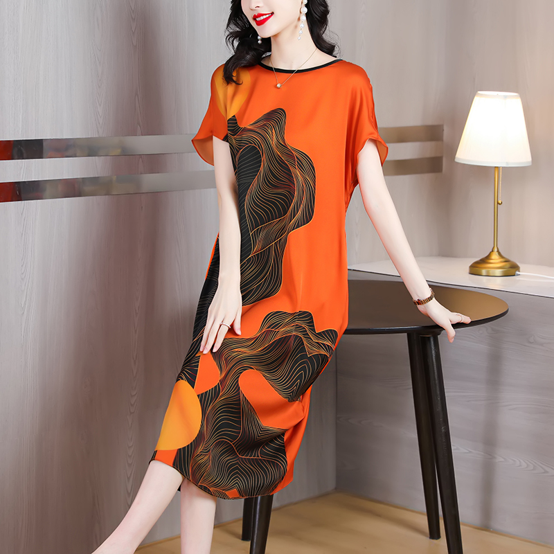 Real silk Western style summer middle-aged slim dress