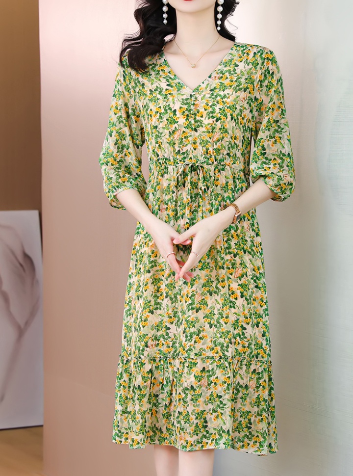 Floral real silk silk long printing dress for women