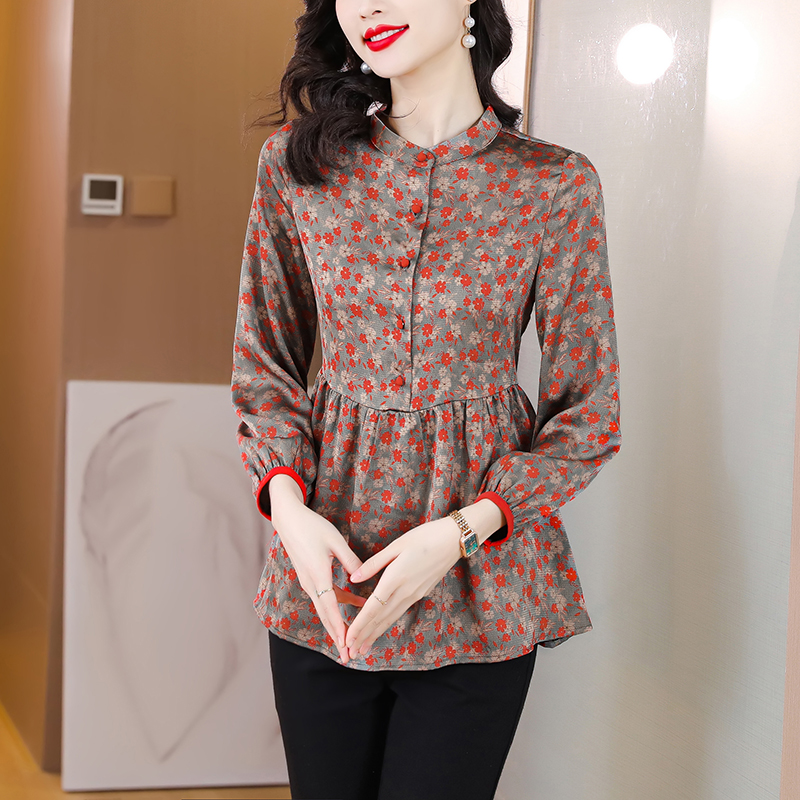 Western style red shirt spring unique chiffon shirt