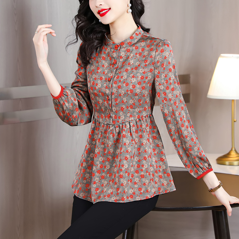 Western style red shirt spring unique chiffon shirt