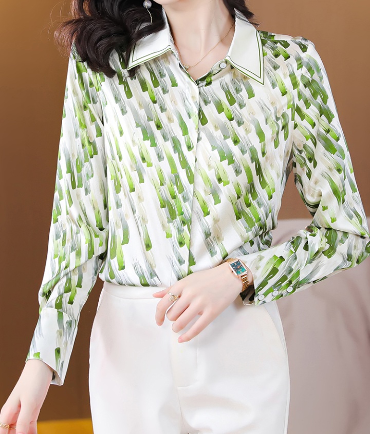Silk Western style tops spring lapel shirt for women
