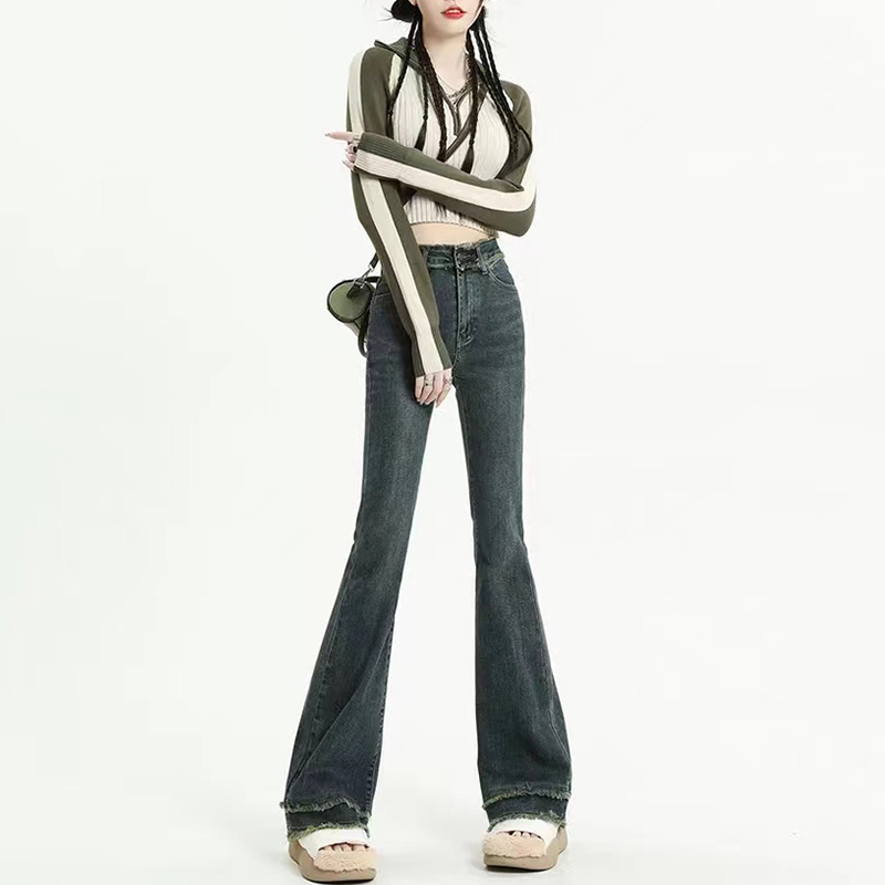 High waist burr flare pants retro spring jeans