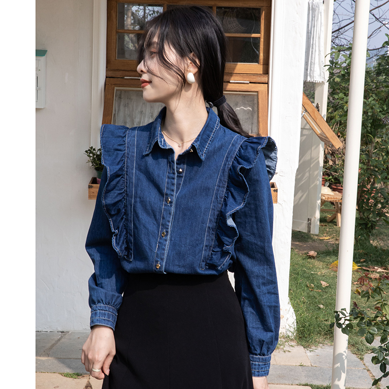 Korean style denim coat spring retro shirt
