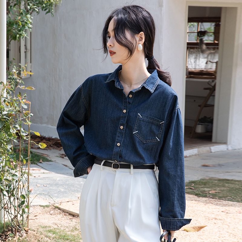 Retro spring shirt denim Korean style tops