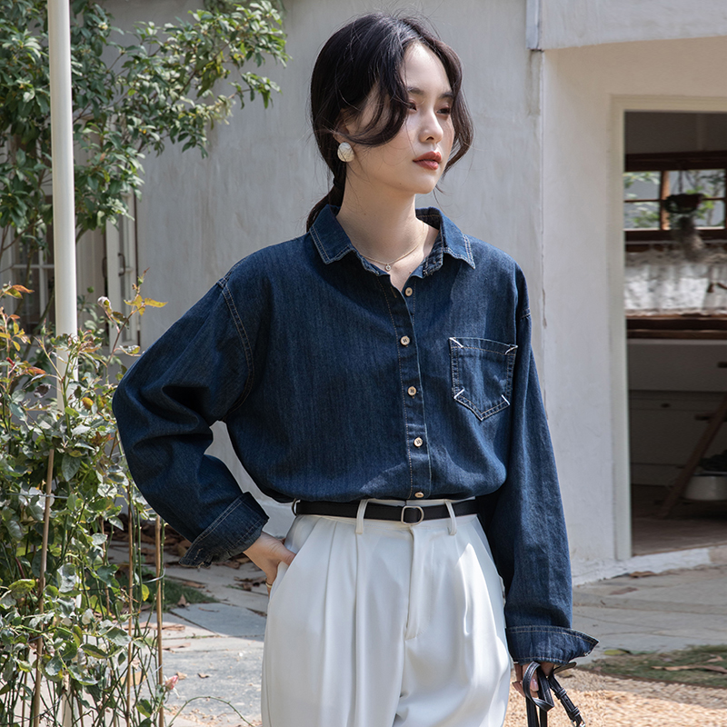 Retro spring shirt denim Korean style tops
