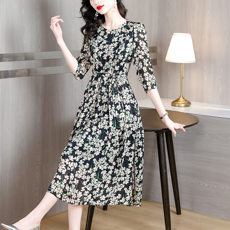 Silk frenum spring slim real silk dress for women