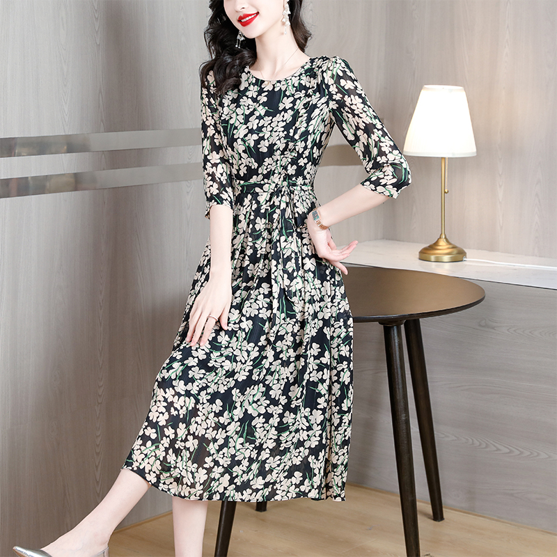 Silk frenum spring slim real silk dress for women