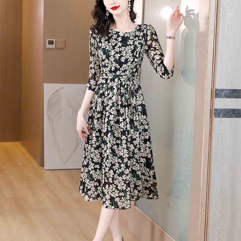 Silk frenum spring slim real silk dress for women