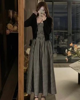 Long cardigan retro dress 2pcs set for women