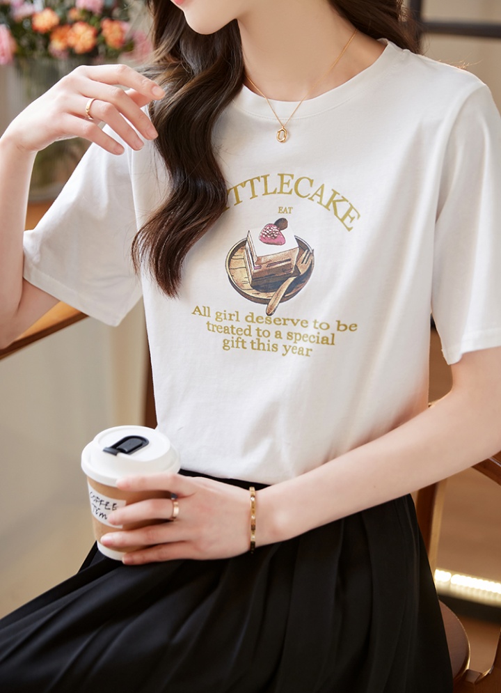 Summer knitted skirt printing simple T-shirt 2pcs set