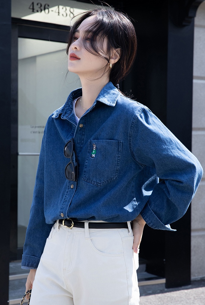 Denim spring and autumn coat long sleeve tops for women
