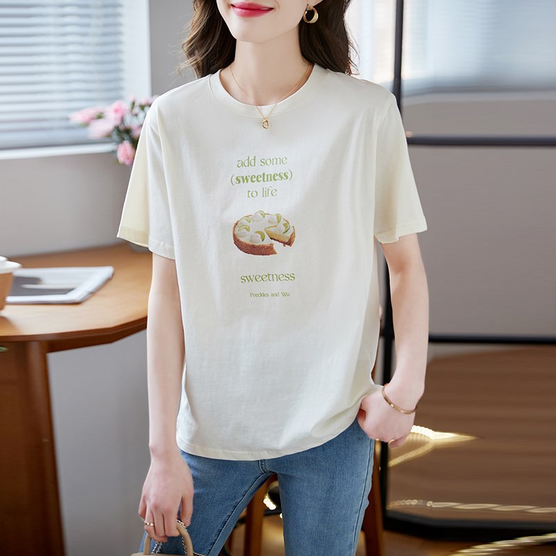 Knitted printing tops summer T-shirt for women