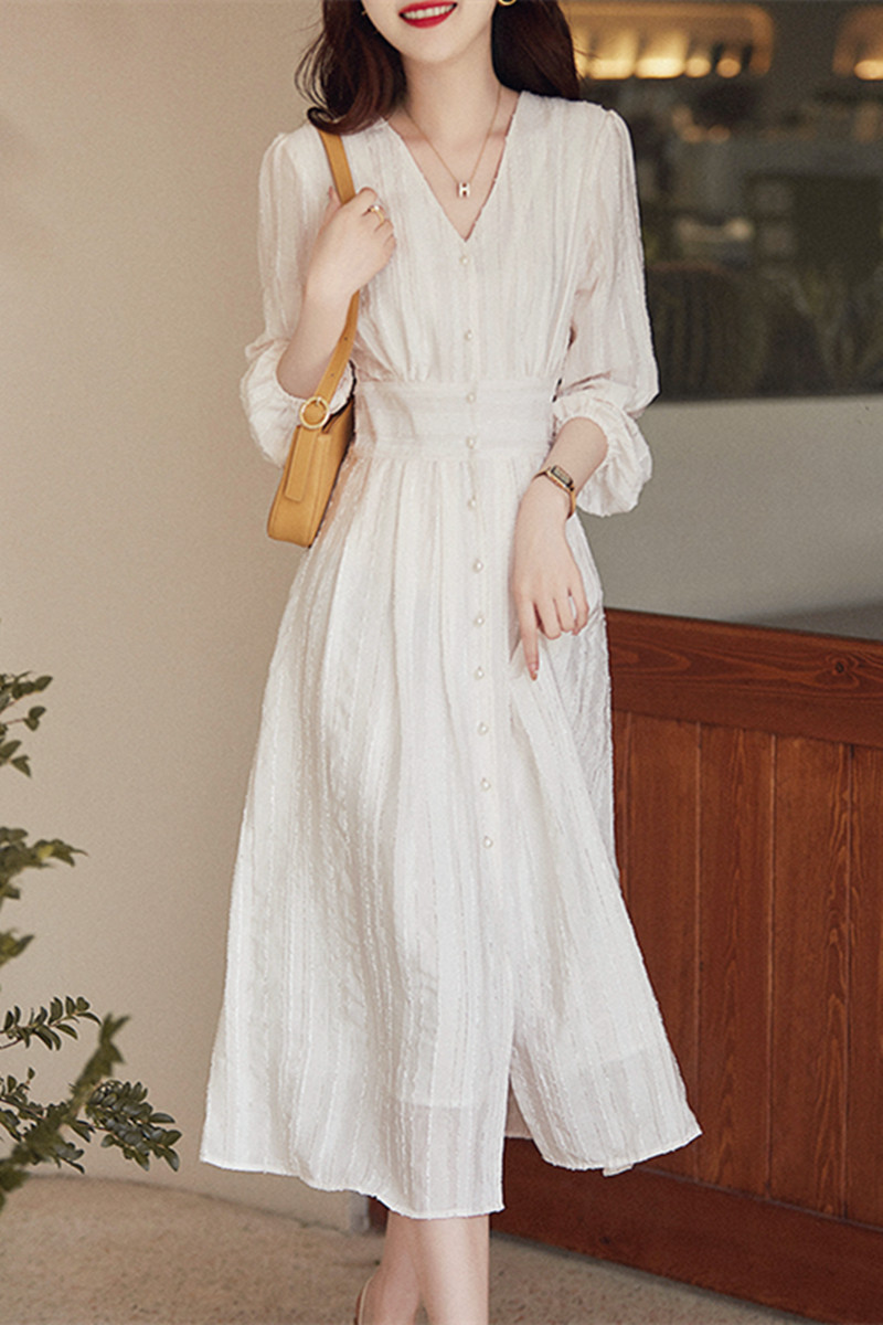 France style lace long dress pinched waist dress for women