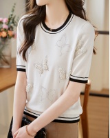 Beading fashion short sleeve Casual knitted ice silk summer tops