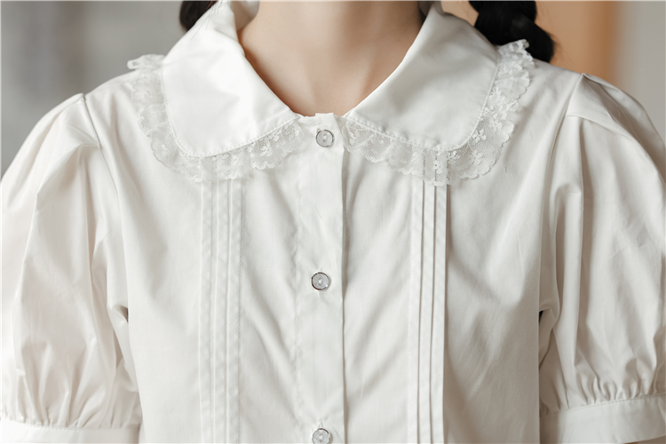 Doll collar splice white refreshing lace shirt