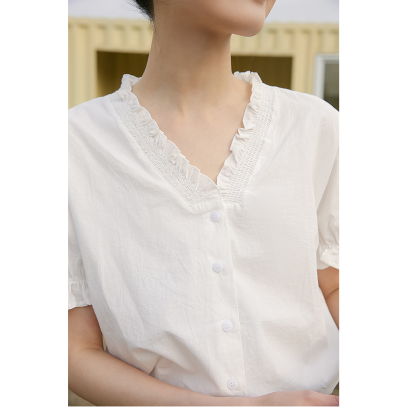 Short sleeve V-neck retro tops art summer shirt for women