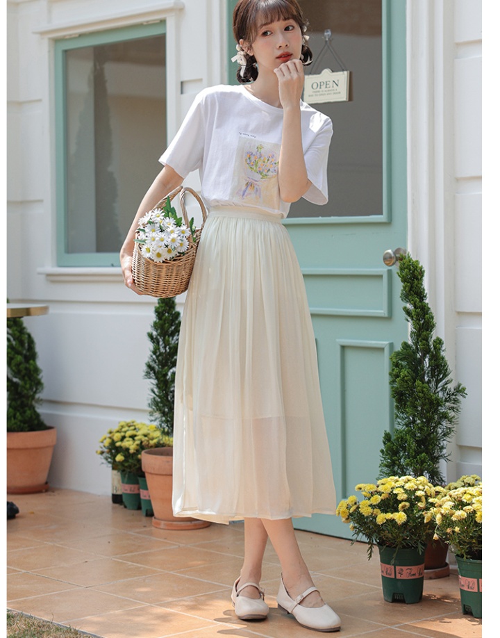 Short sleeve fashion loose sweet printing skirt 2pcs set