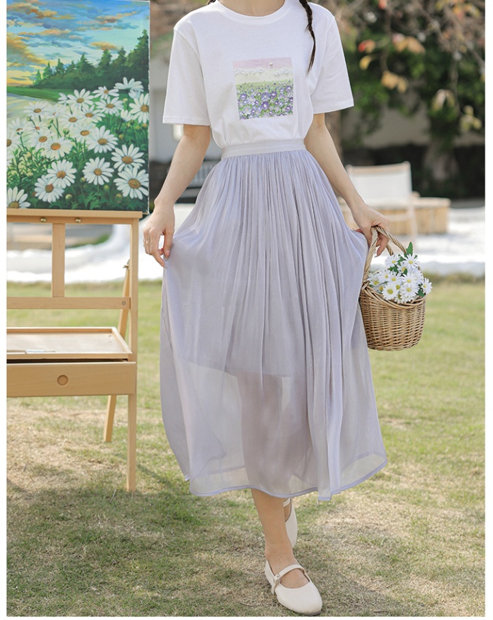 Short sleeve fashion loose sweet printing skirt 2pcs set