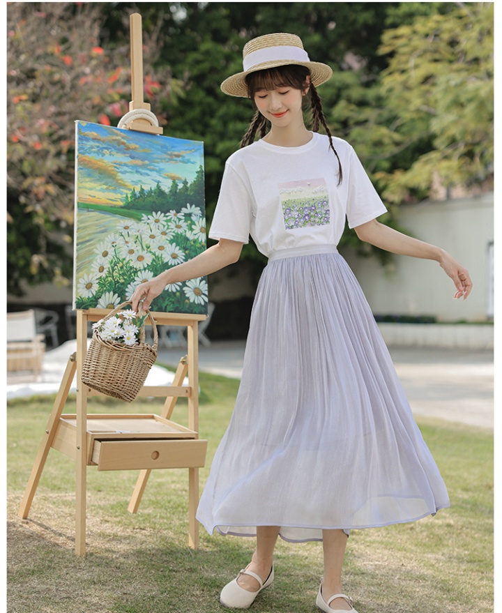 Short sleeve fashion loose sweet printing skirt 2pcs set