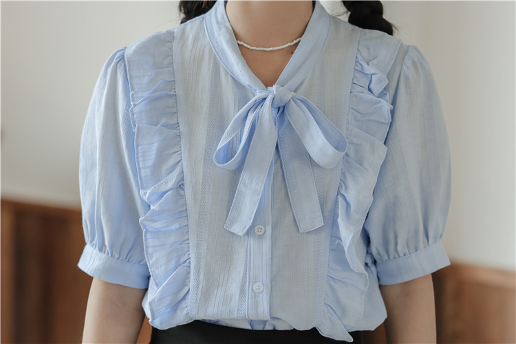 Bow summer sweet cotton linen shirt for women