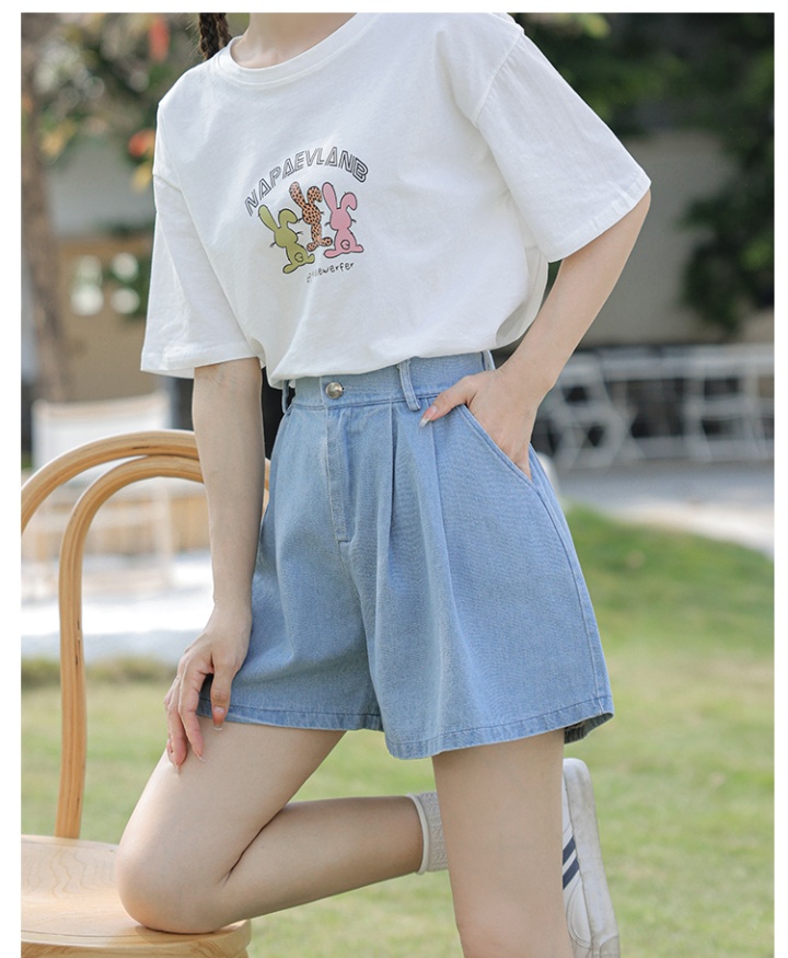 Slim refreshing Korean style pure cotton short jeans 2pcs set