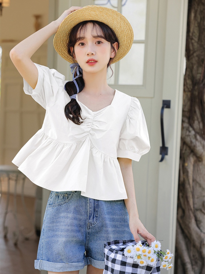 Loose summer short sleeve tops sweet green shirt