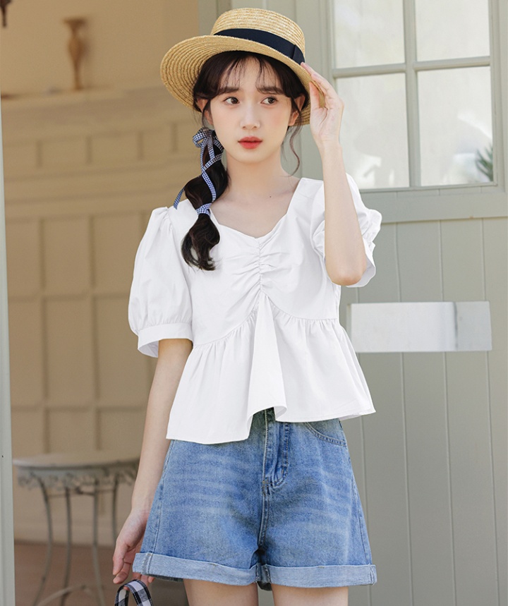 Loose summer short sleeve tops sweet green shirt