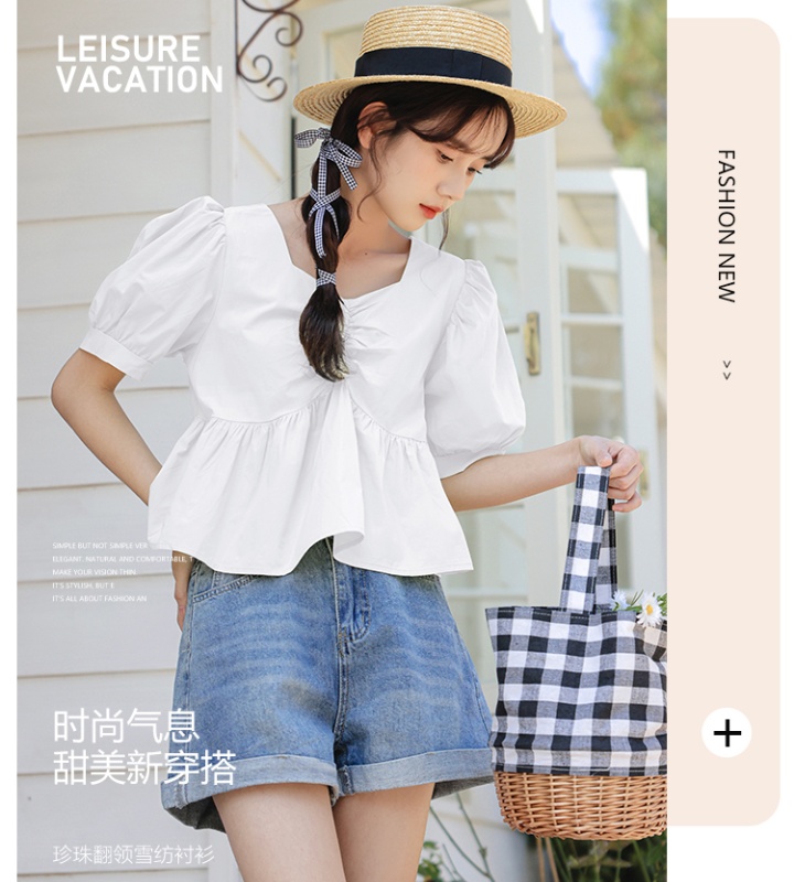 Loose summer short sleeve tops sweet green shirt