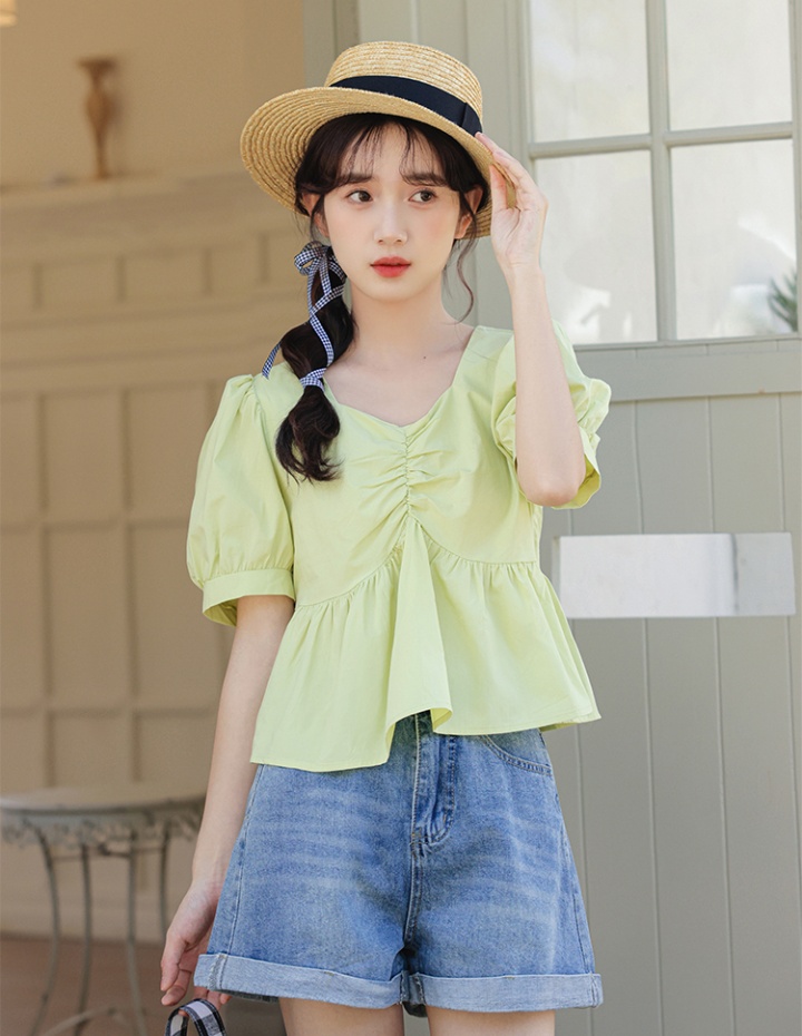 Loose summer short sleeve tops sweet green shirt