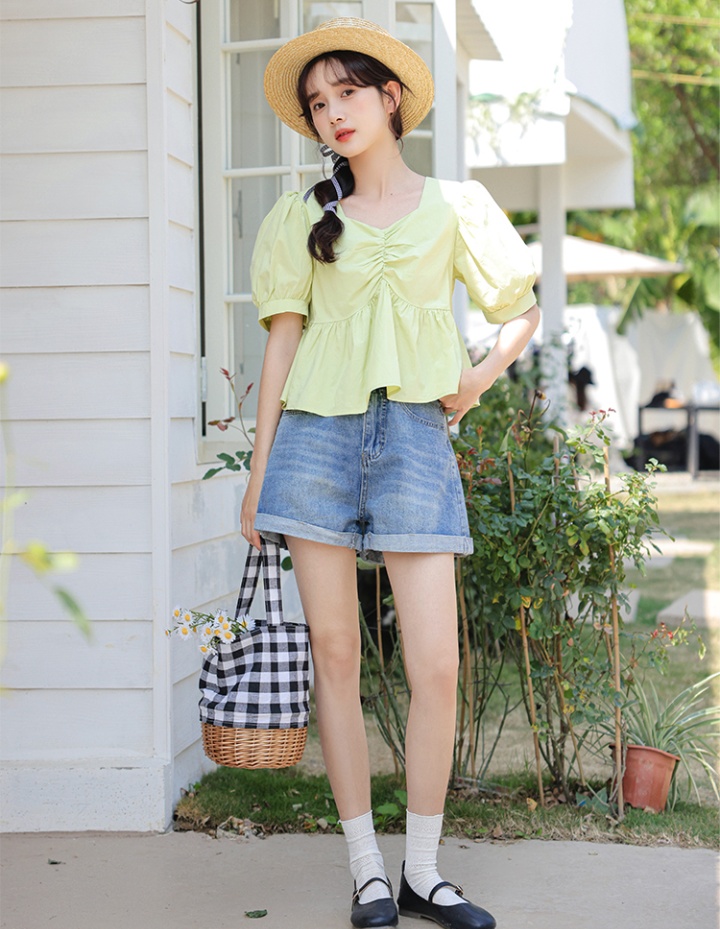 Loose summer short sleeve tops sweet green shirt