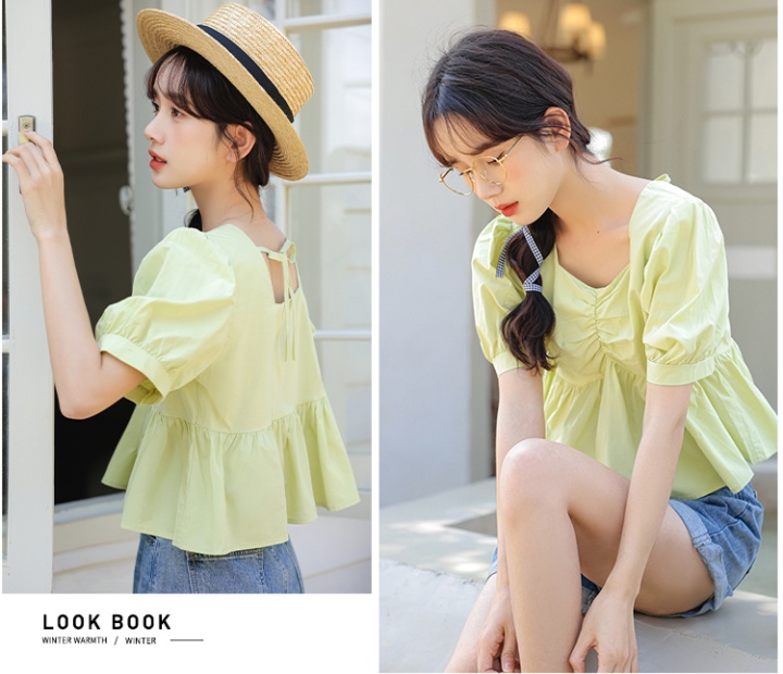 Loose summer short sleeve tops sweet green shirt