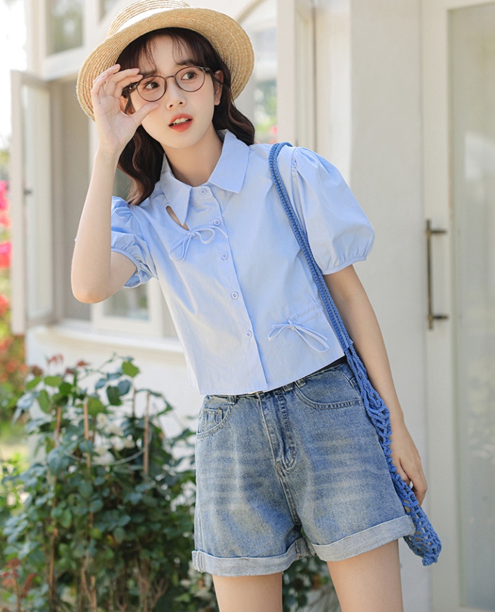 All-match slim simple crimping blue Casual short jeans