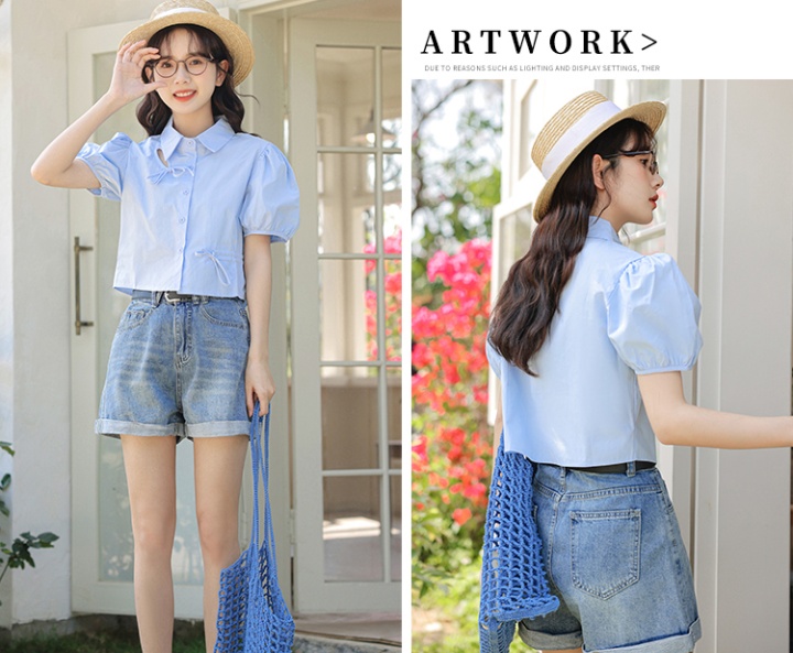 All-match slim simple crimping blue Casual short jeans