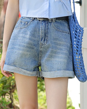 All-match slim simple crimping blue Casual short jeans