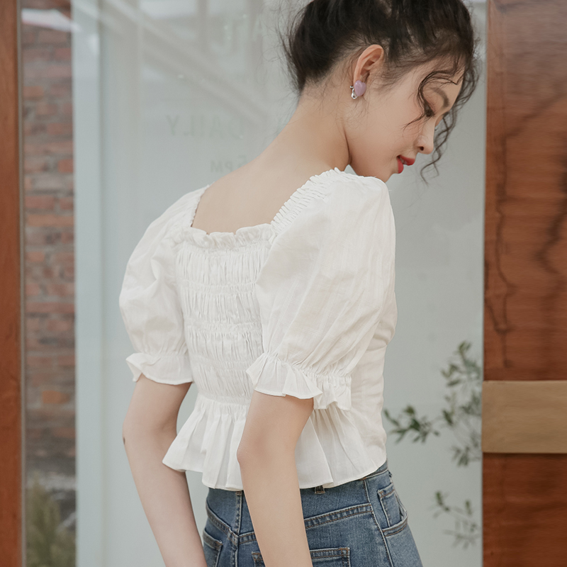 Multi buckles shirt square collar tops for women