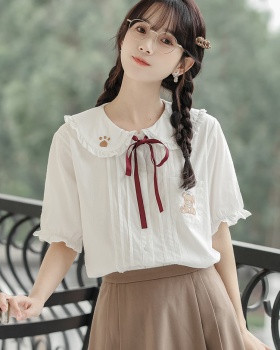 Embroidery doll collar sweet frenum bow shirt for women