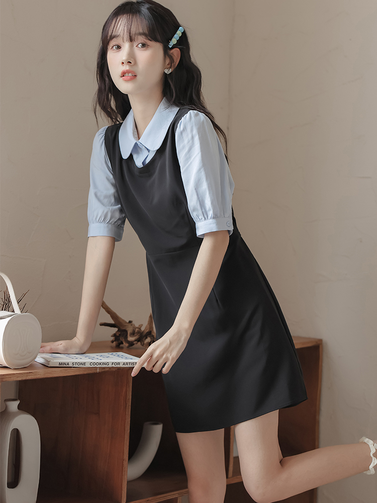 Sweet Korean style doll collar Pseudo-two summer dress