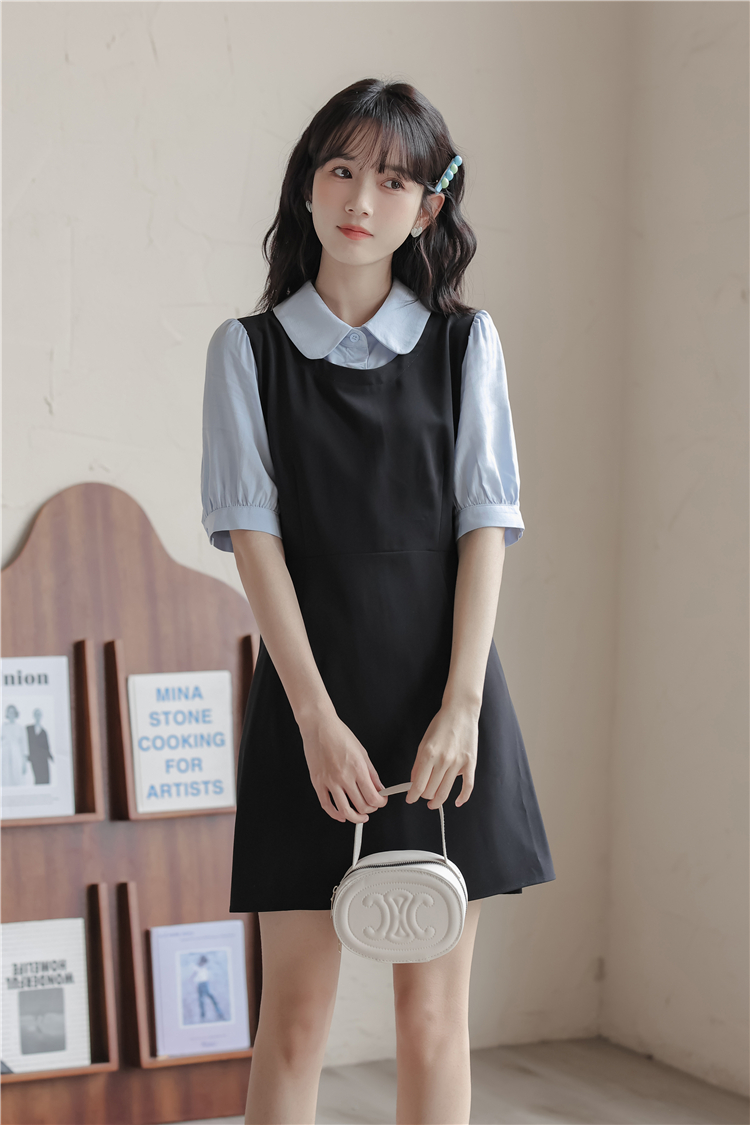 Sweet Korean style doll collar Pseudo-two summer dress