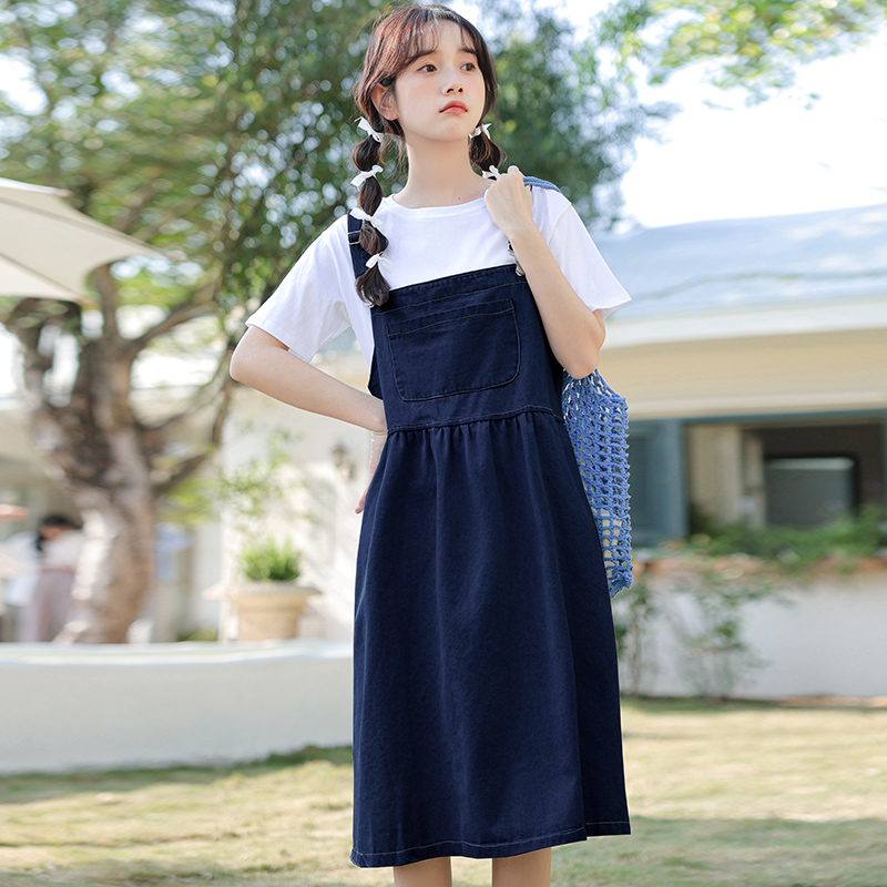 Summer pullover big skirt dress short sleeve strap skirt a set