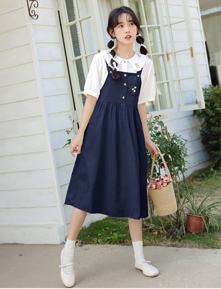 Japanese style long dress doll collar shirt 2pcs set