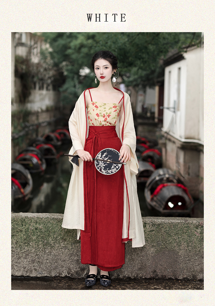 Long Chinese style skirt sling cardigan 3pcs set