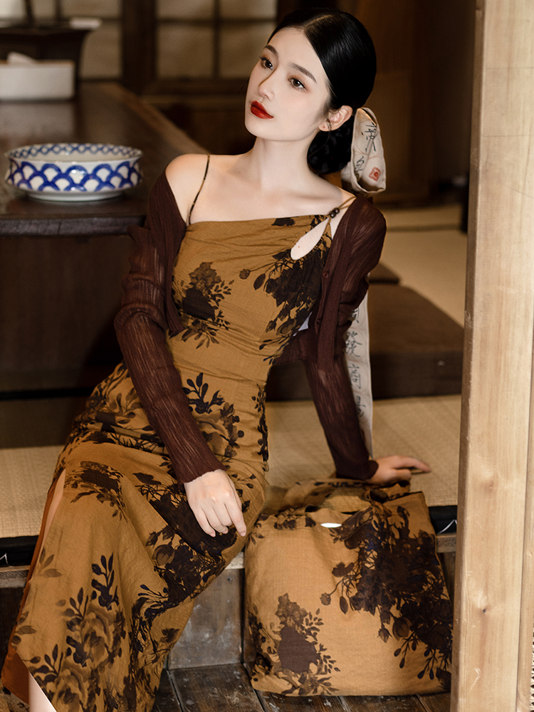 Chinese style coat collocation cheongsam 2pcs set
