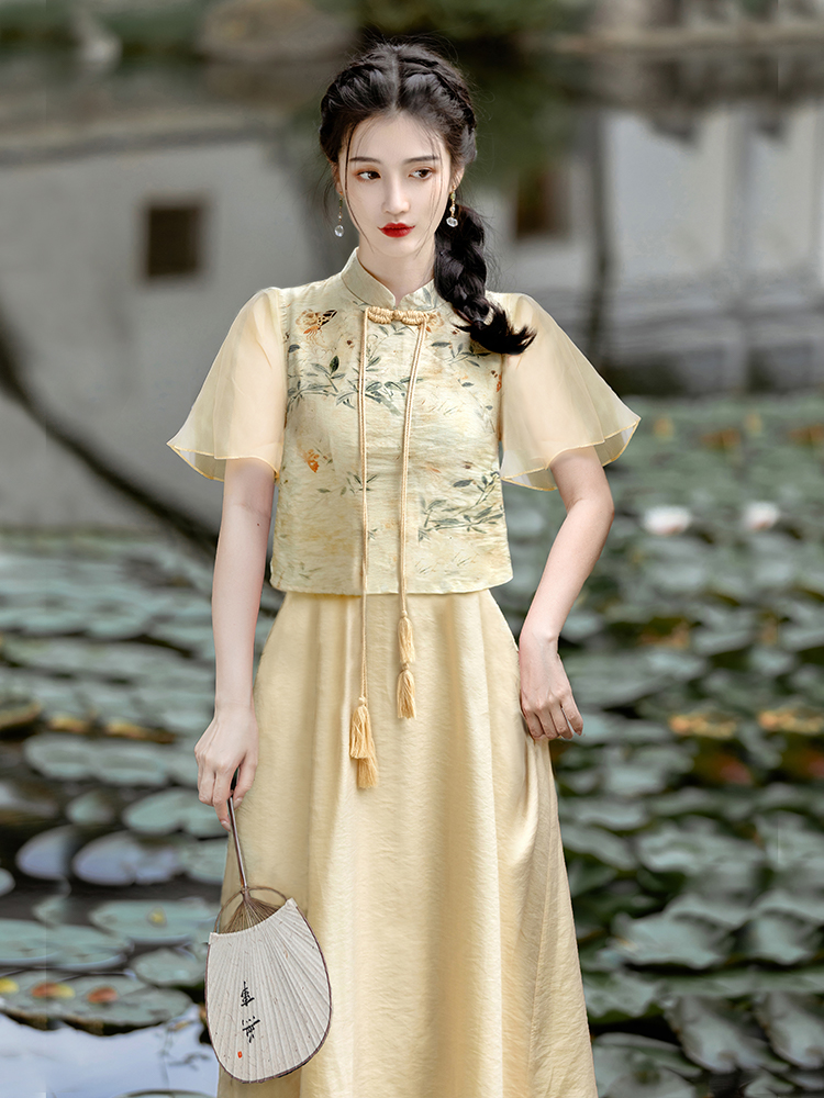 Maiden dress Chinese style cheongsam 2pcs set