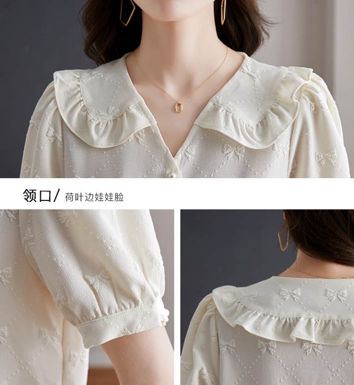 Korean style short sleeve chiffon shirt bow summer shirt for women
