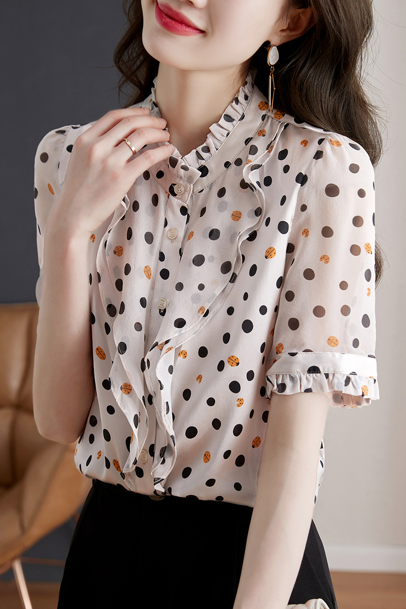 Short sleeve chiffon shirt polka dot small shirt