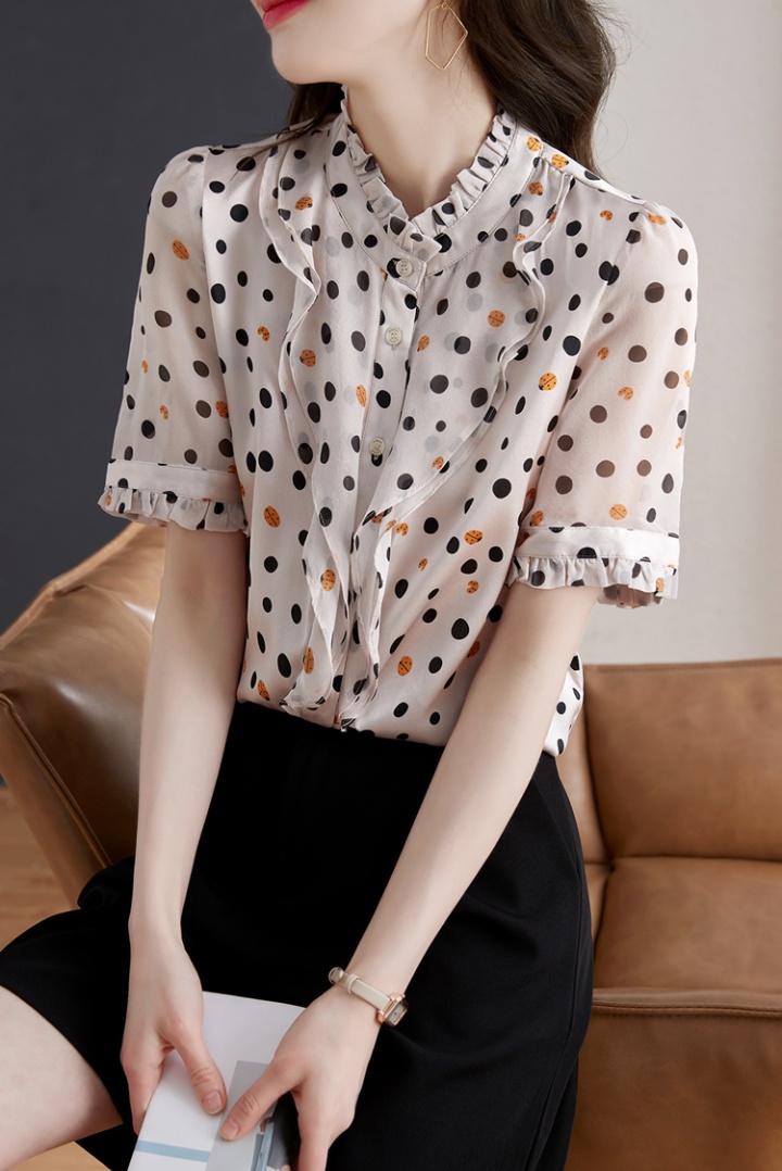 Short sleeve chiffon shirt polka dot small shirt
