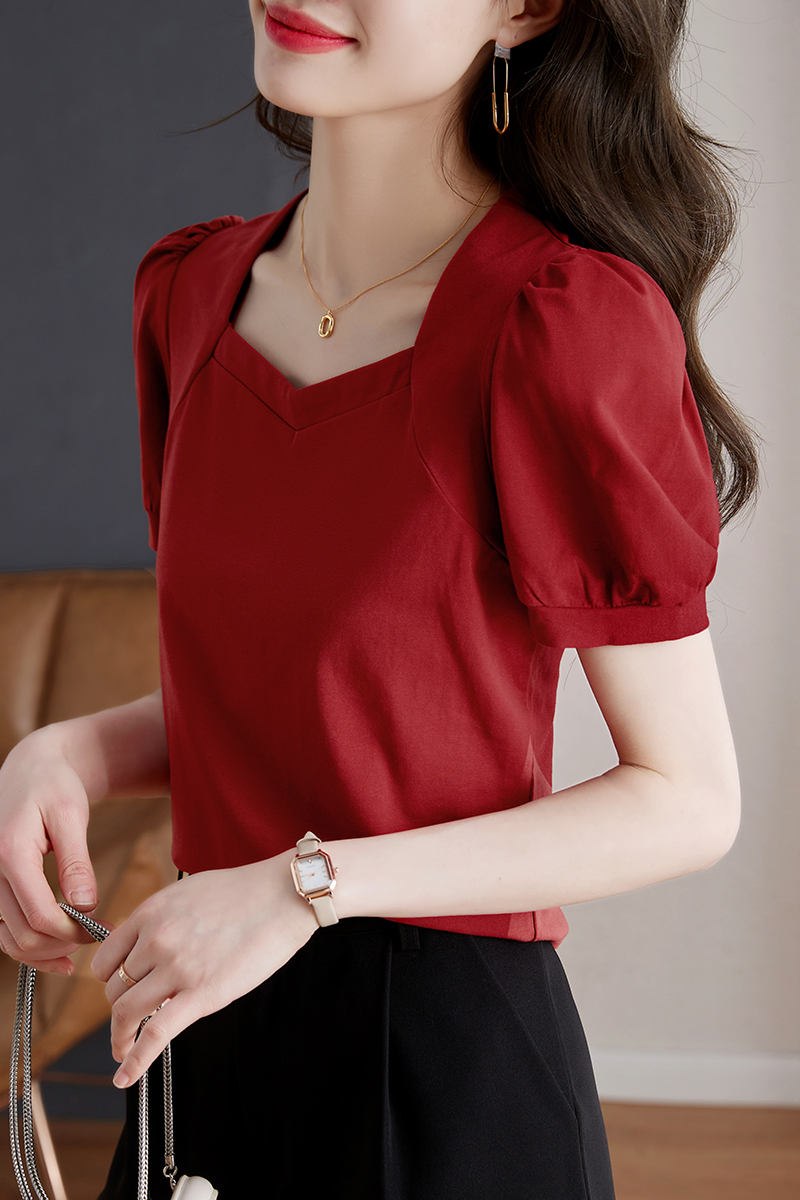 Short sleeve T-shirt square collar tops for women