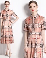 Slim all-match pinched waist printing fashion dress