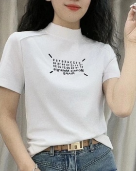 Summer tops half high collar T-shirt for women