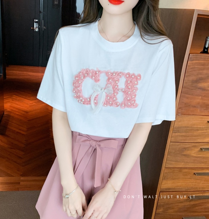 Round neck Western style T-shirt pure cotton tops